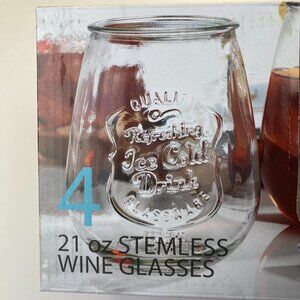 Quality Refreshing Stemless Wine Glasses Glassware 21 Oz Set of 4.Ice Cold Drink